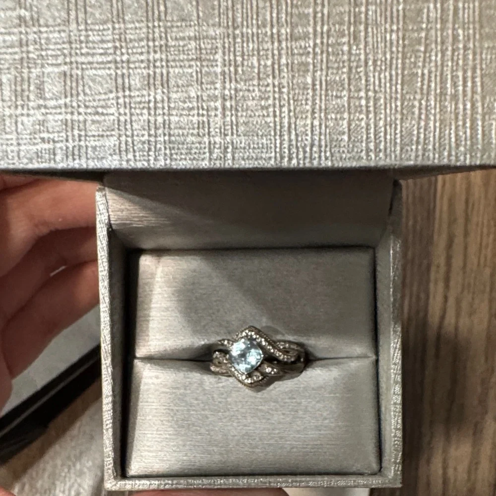 Zales Silver and Blue Diamond Ring - Picture 2 of 3